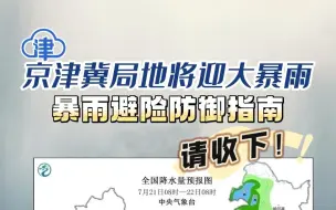 京津冀局地将迎大暴雨，暴雨避险防御指南，请收下！