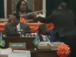 巴哈马议员大闹议会：不满被禁止发言，抢走议长权杖扔出窗外