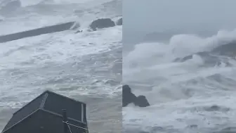 实拍台风逼近宁波象山：一波波“巨浪”涌向岸边 沿海现12级大风