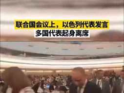 联合国会议上，以色列代表发言，多国代表起身离席