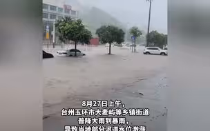 浙江台州部分地区暴雨 街道成“河道”