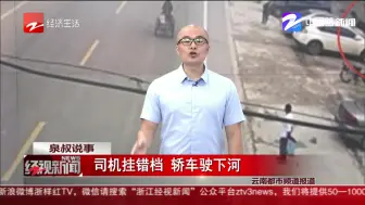 司机挂错档  轿车驶下河