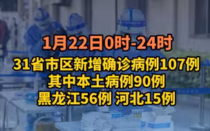 1月22日0时-24时疫情速报：31省市区新增确诊病例107例，其中本土病例90例