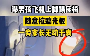 曝男孩飞机上脚踢座椅随意拉遮光板， 一旁家长无动于衷