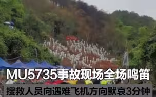 MU5735事故现场全场鸣笛，肃立，默哀