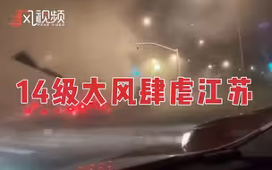 江苏14级大风吹断树木，吹倒路牌，吹得飞机原地转圈