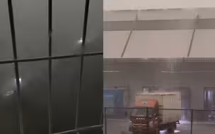 一秒天黑！河北唐山中午突遭狂风暴雨，屋顶积水如瀑布倾泻而下