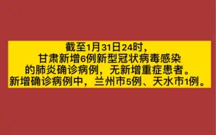 【共战疫情】截止31日24时，甘肃新增6例新型冠状病毒感染的肺炎确诊病例