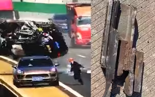 男子把千斤顶当警示牌致连环车祸？交警辟谣：实为桥梁伸缩缝损坏