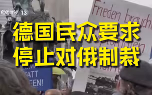 德国民众雨中示威要求停止对俄制裁