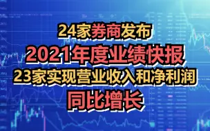 24家券商发布2021年度业绩快报，23家实现营业收入和净利润同比增长