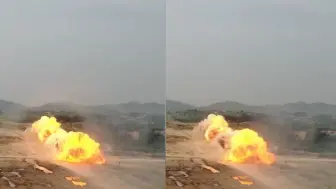 高燃现场！扫雷车发射火箭爆破器：障碍区上方爆炸，冲击波闪现