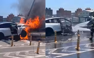 台媒称林志颖驾特斯拉载子撞上桥墩 车辆原地起火车头烧成废铁