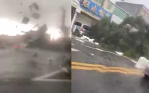 广东潮州突现龙卷风：大量碎屑被卷向空中 部分树木倒伏 工棚被毁