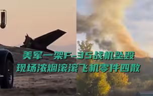 美军一架F-35战机坠毁飞行员逃生 现场浓烟滚滚飞机零件四散