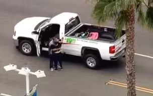 偷车贼被警察逮到后突然深情拥吻...