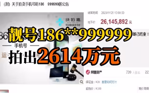 刑案案犯手机号码尾号6个9，100元起拍被拍出2614万元，720人竞价2893次