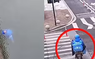外卖员闯红灯被扣车后跳河 交警通报：没受伤，已进行心理疏导