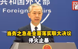 外交部：当务之急是全面落实联大决议 停火止暴