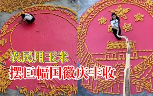 农民用玉米摆巨幅国徽庆丰收：耗时一天，也表达对祖国的热爱