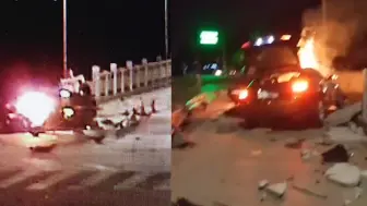 点赞！深夜轿车撞上路栏瞬间起火 辅警下班路上救出两人