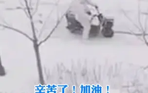3月14日，辽宁省阜新市。细河区某封闭小区院内，防疫人员雪中艰难骑车运送物资