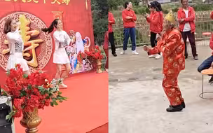 90岁老人过生日 伴着音乐手舞足蹈 跟台上跳舞的小姐姐隔空斗舞