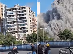 以色列空袭黎巴嫩贝鲁特 建筑瞬间被夷为平地 民众慌忙逃生
