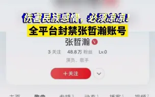 张哲瀚账号全平台封禁！伤害民族感情，必须凉凉