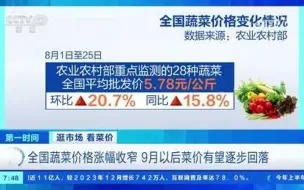 全国蔬菜价格涨幅收窄 9月以后菜价有望逐步回落