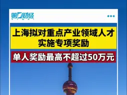 上海拟对重点产业领域人才实施专项奖励 单人奖励最高不超过50万元