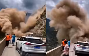 甘肃文县山体崩塌致交通中断，路人车辆吓得连连后退 现场视频曝光