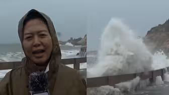 “海葵”逼近闽粤沿海 记者直击：风急浪高 海浪直扑“打断”护栏