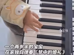 两岁半的宝宝弹奏《梦中的婚礼》，凭借自己对曲子的印象不断摸索，弹得有模有样。
