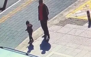 女子驾车情急之下挂错档，一脚油门冲上台阶，男子反应迅速一把将身旁孩子拉开。