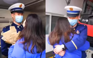 消防员在站岗执勤 女友手捧鲜花突然出现 接下来的一幕令人动容