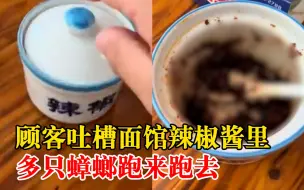 面馆辣椒酱里多只蟑螂跑来跑去，店主：盖子没盖好，已处理