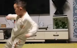 六岁萌娃在家展示螳螂拳，招式行云流水，气势非凡。